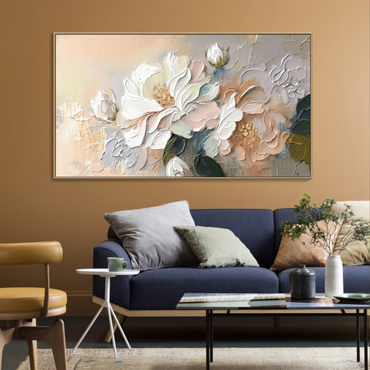 Original 3D Floral Canvas | Soft Abstract Flower Art | Spring Textured Wall Decor