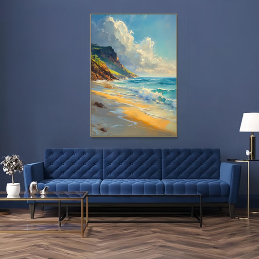 3D Seascape Canvas | Teal Ocean Wall Art | Minimalist Beach Painting