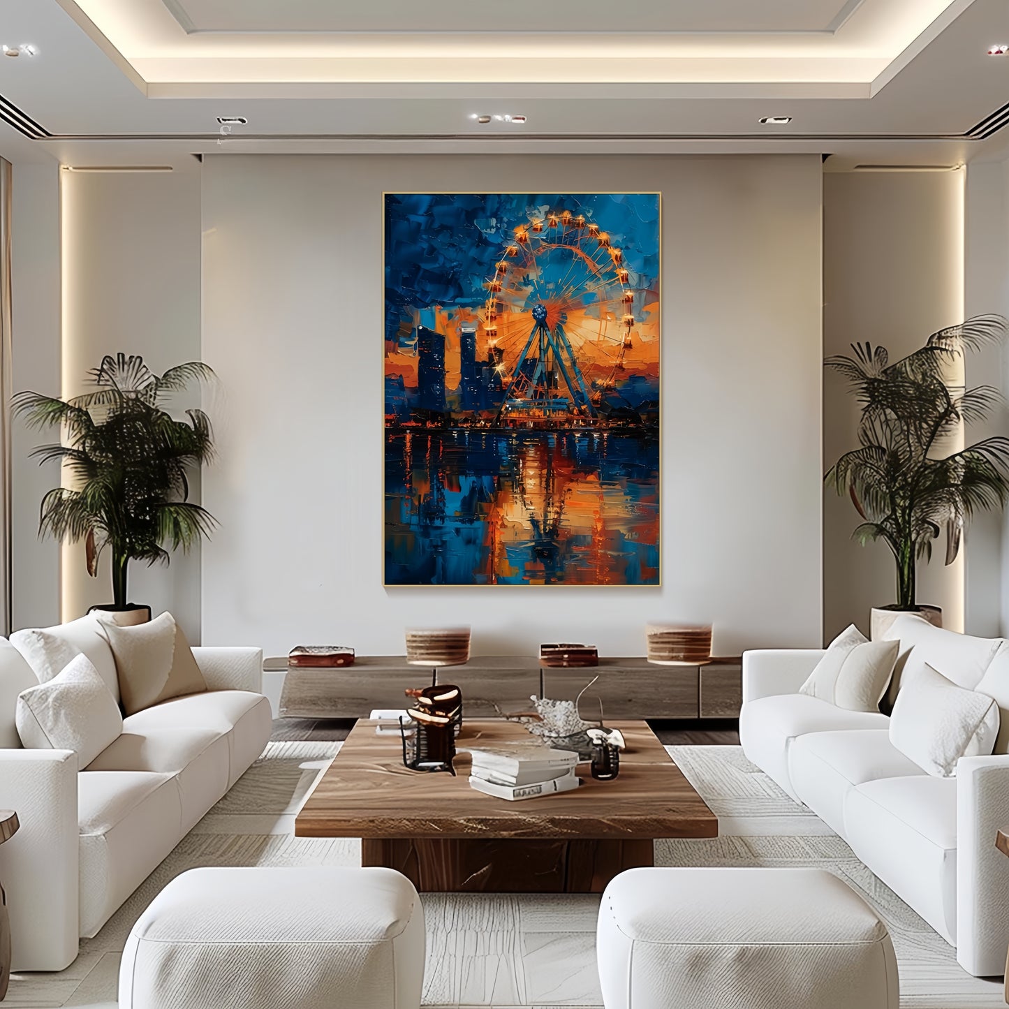 3D Ferris Wheel Canvas | Night Cityscape Art | Urban Skyline Wall Decor