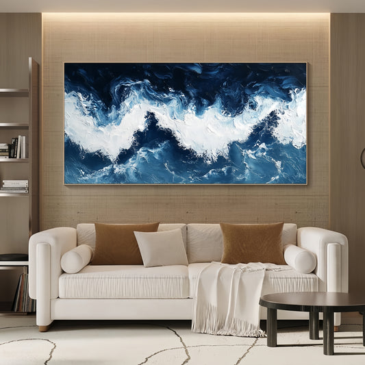 Original Ocean Wave Canvas | Minimalist Blue Sea Art | Large Wall Decor