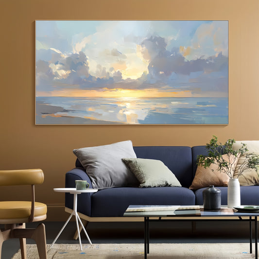 3D Sunset Ocean Art | Seascape Oil Painting | Coastal Sunrise Wall Decor