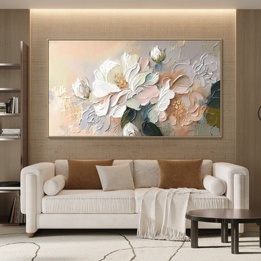 Original 3D Floral Canvas | Soft Abstract Flower Art | Spring Textured Wall Decor