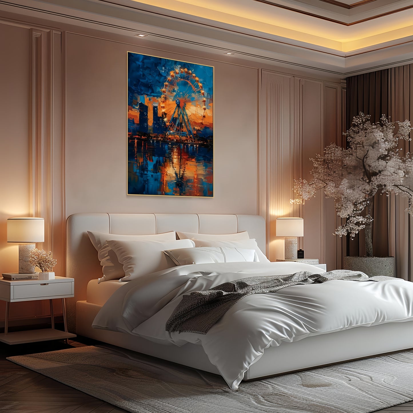 3D Ferris Wheel Canvas | Night Cityscape Art | Urban Skyline Wall Decor