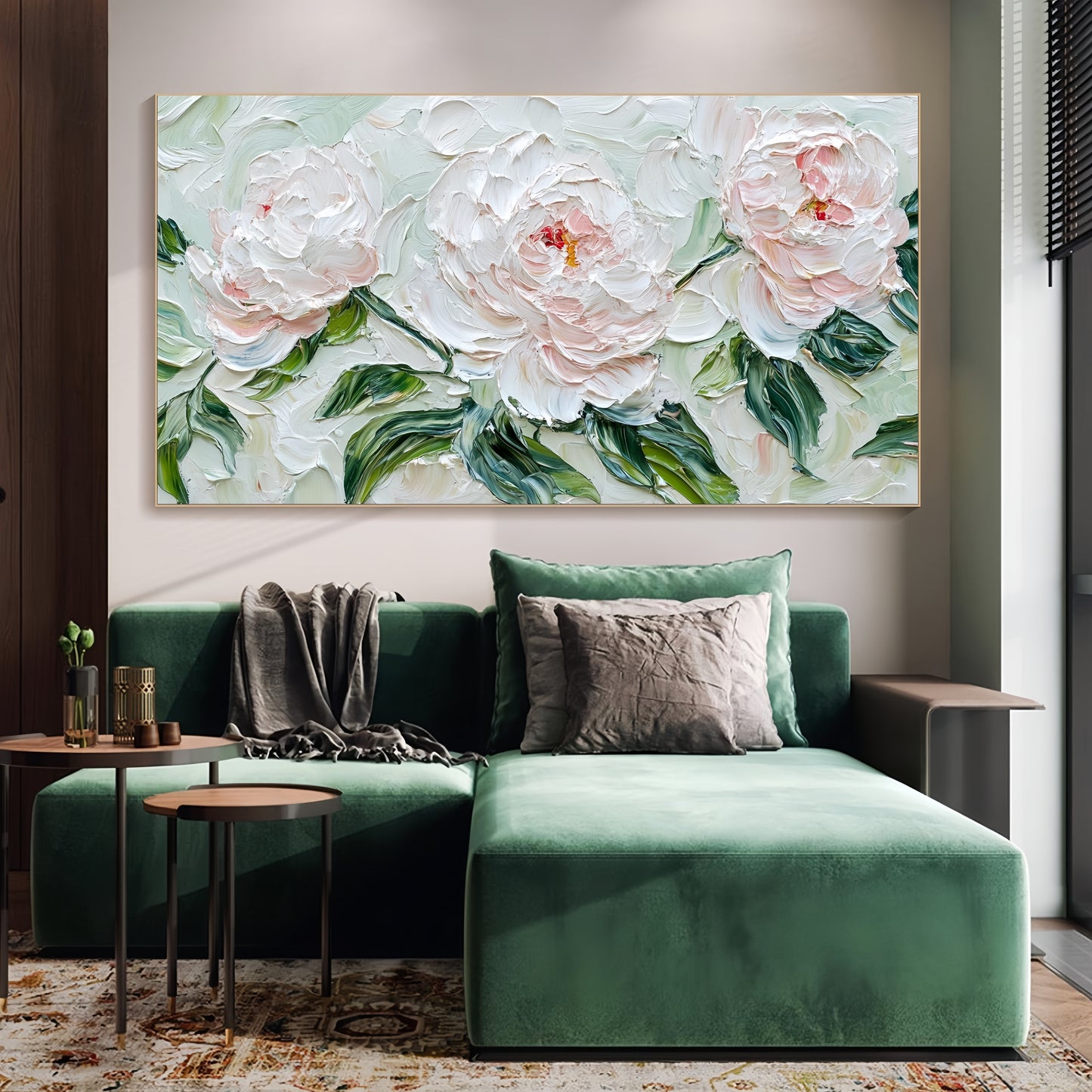3D Peony Textured Canvas | Hand-Painted Floral Art | Contemporary Nature Decor