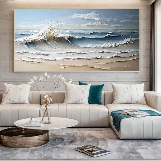 Luxurious Textured Abstract Canvas Art – Large Ocean Waves
