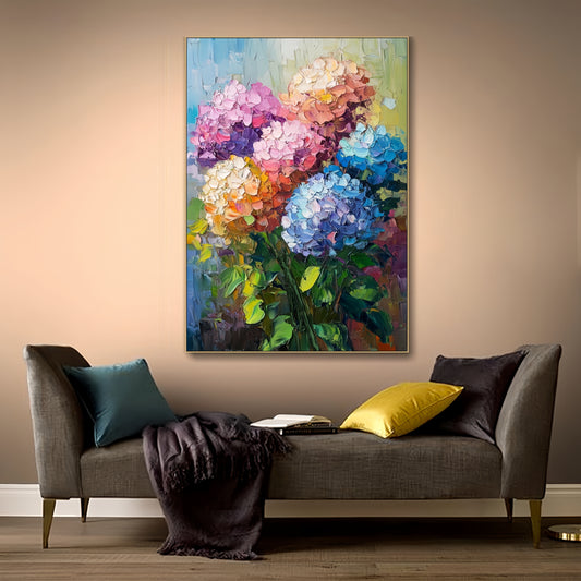 3D Hydrangea Canvas | Colorful Bouquet Wall Art | Botanical Textured Decor