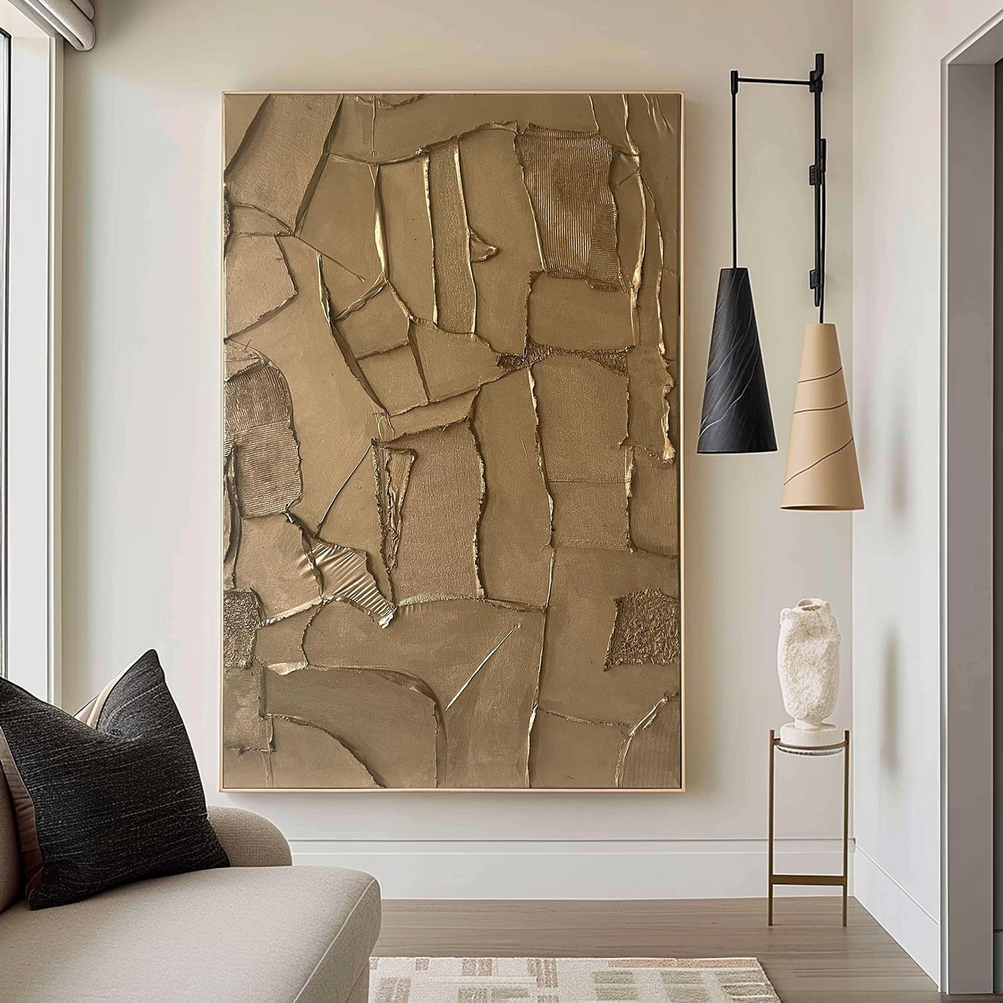 Gold Checkered Minimalist Art | Modern Geometric Wall Decor