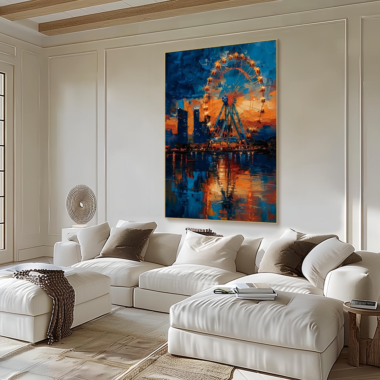 3D Ferris Wheel Canvas | Night Cityscape Art | Urban Skyline Wall Decor