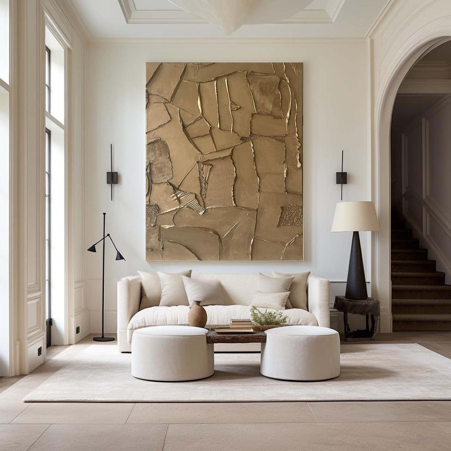 Gold Checkered Minimalist Art | Modern Geometric Wall Decor