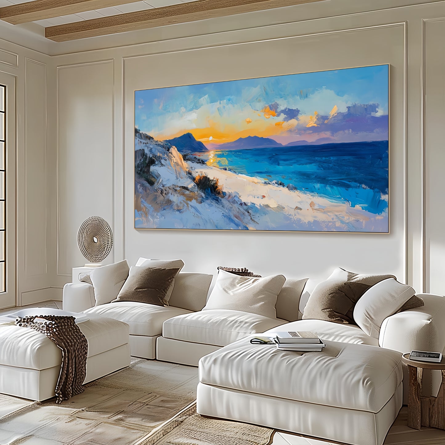 3D Sunset Beach Canvas | Textured Coastal Wall Art | Ocean View Seascape