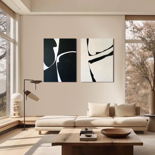 Black and White Modern Minimalist Art Set of 2