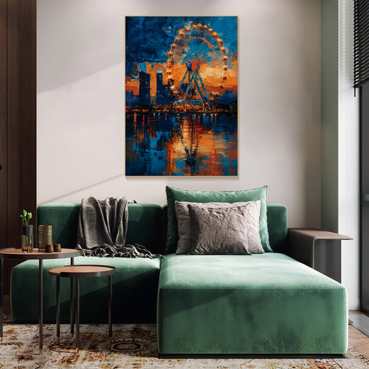 3D Ferris Wheel Canvas | Night Cityscape Art | Urban Skyline Wall Decor