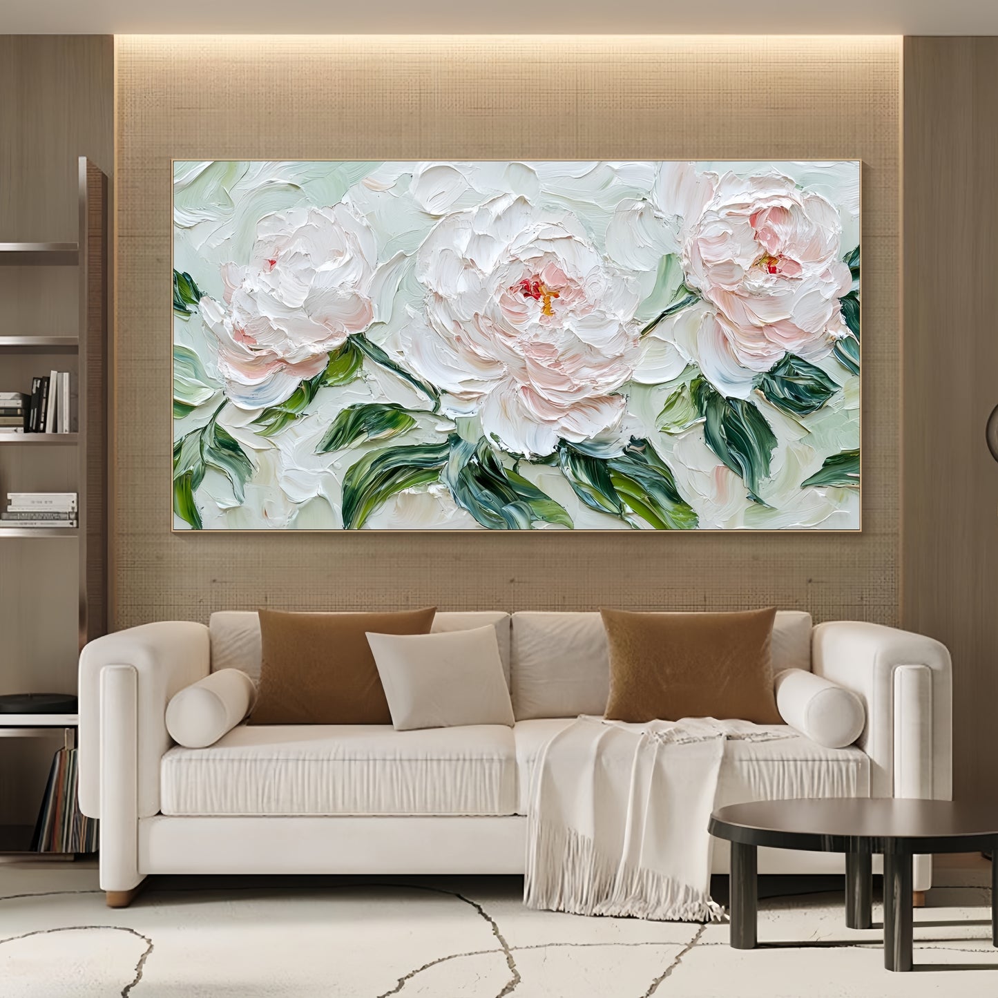 3D Peony Textured Canvas | Hand-Painted Floral Art | Contemporary Nature Decor