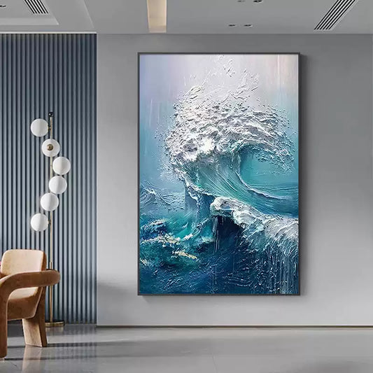 Hand-painted 3D oil painting abstract waves sea