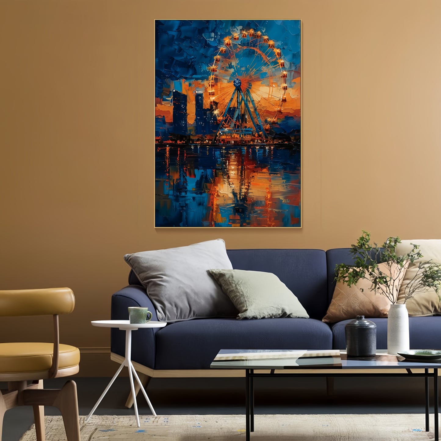 3D Ferris Wheel Canvas | Night Cityscape Art | Urban Skyline Wall Decor