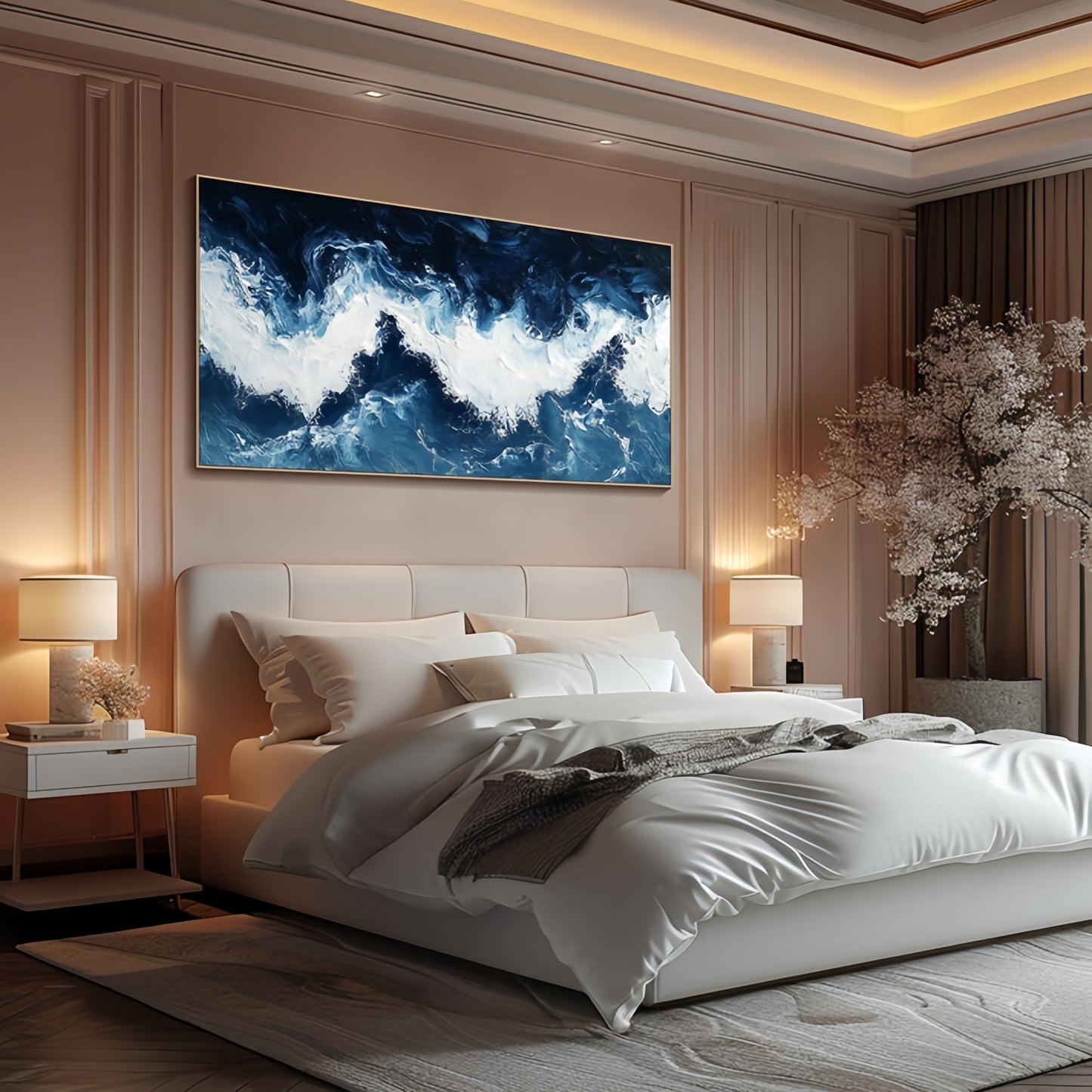 Original Ocean Wave Canvas | Minimalist Blue Sea Art | Large Wall Decor