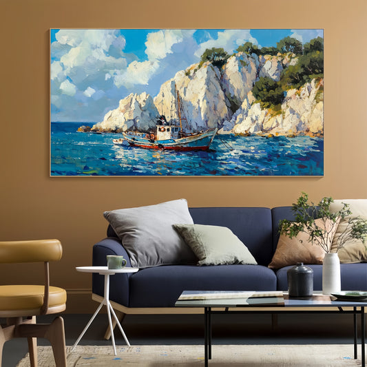 Fishing Boat Canvas Art | 3D Nautical Seascape | Coastal Wall Decor