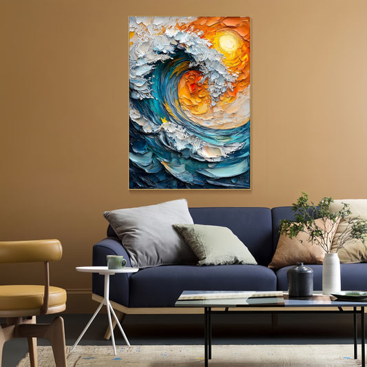 3D Ocean Wave Canvas | Abstract Surf Art | Vibrant Sunset Wall Decor