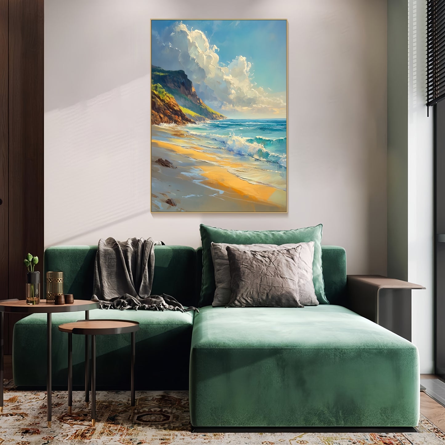 3D Seascape Canvas | Teal Ocean Wall Art | Minimalist Beach Painting