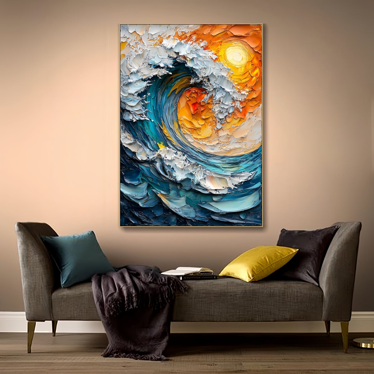 3D Ocean Wave Canvas | Abstract Surf Art | Vibrant Sunset Wall Decor