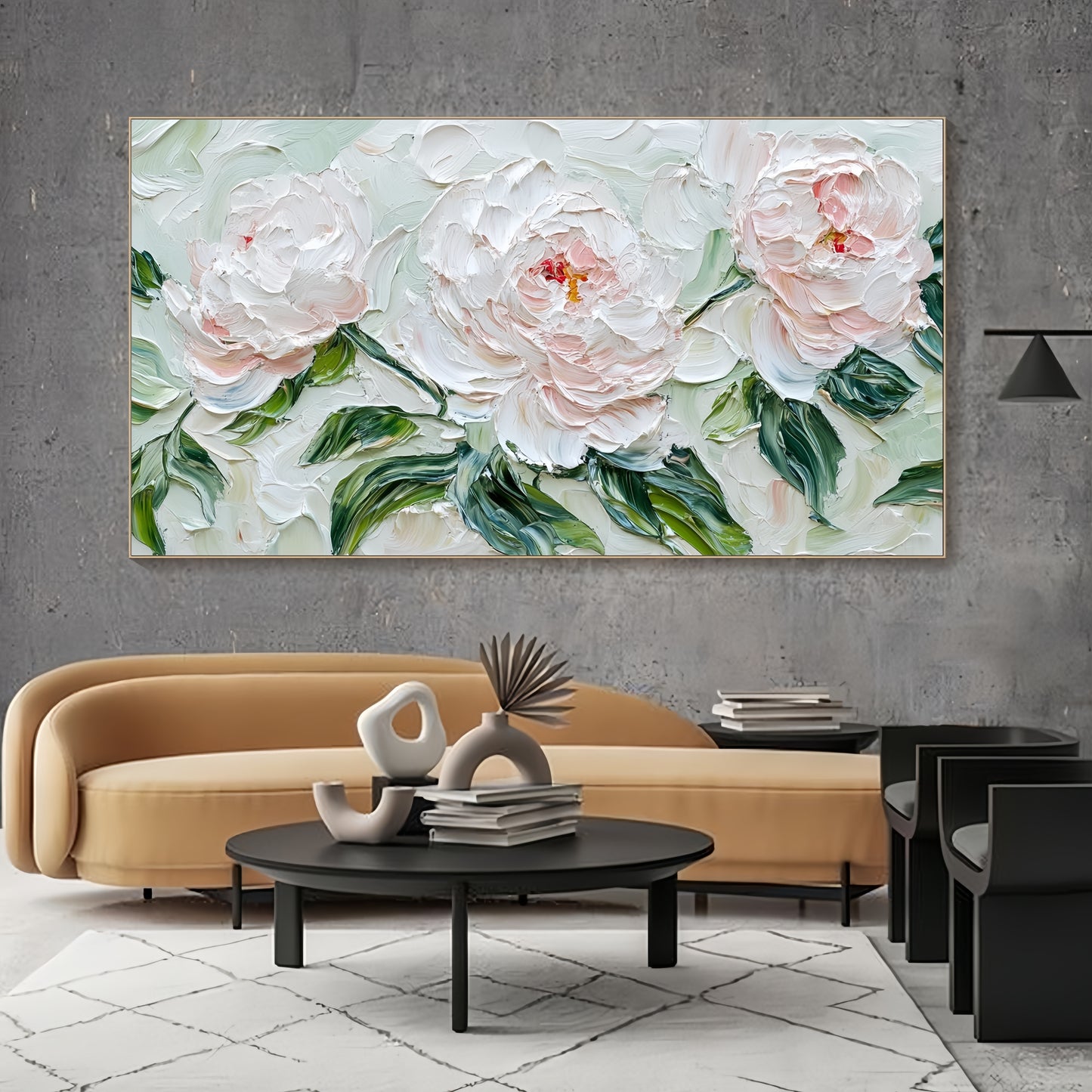 3D Peony Textured Canvas | Hand-Painted Floral Art | Contemporary Nature Decor