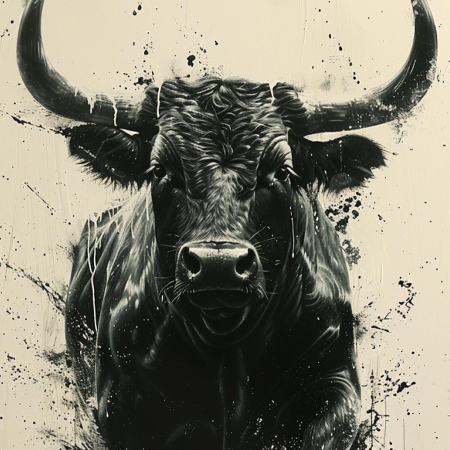 Original Black Bull Painting | Abstract Cow Canvas Art | Modern Animal Wall Decor