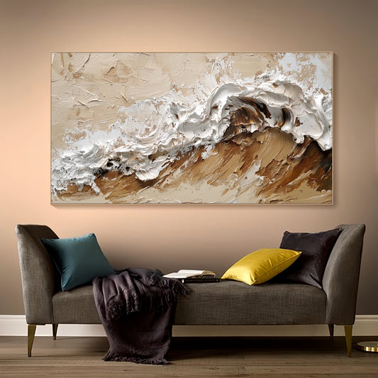 3D Beach Wave Canvas | Neutral Coastal Wall Art | Modern Nautical Decor