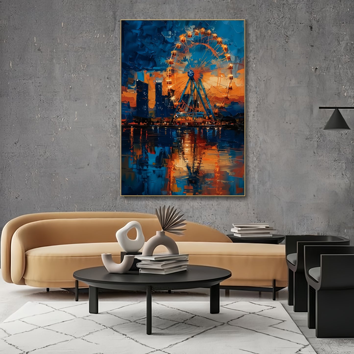 3D Ferris Wheel Canvas | Night Cityscape Art | Urban Skyline Wall Decor