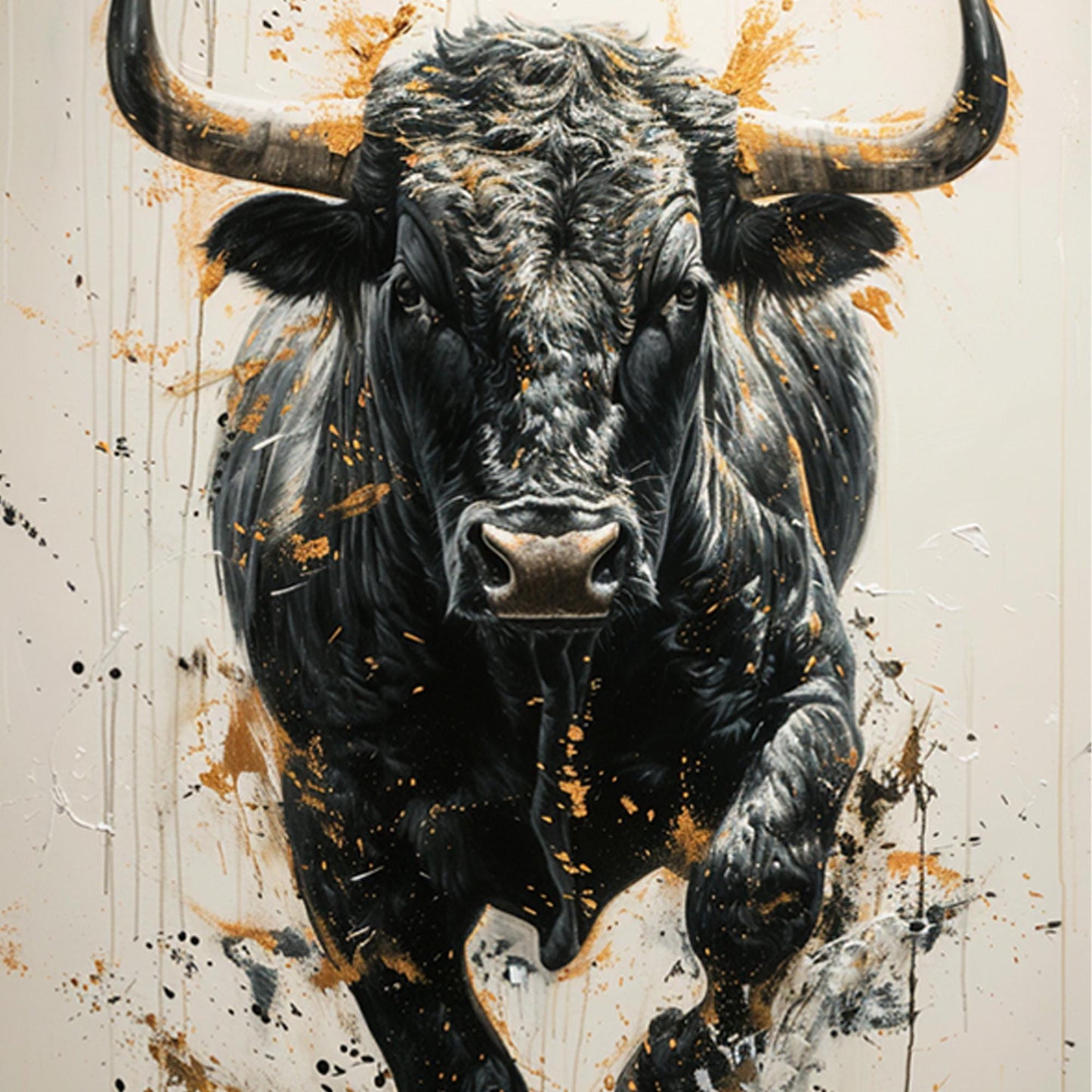 Large Black Bull Painting | Abstract Animal Canvas | Modern Wall Art