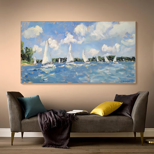 Sailboat Canvas Art | Nautical Seascape Decor | Ocean Textured Wall Art