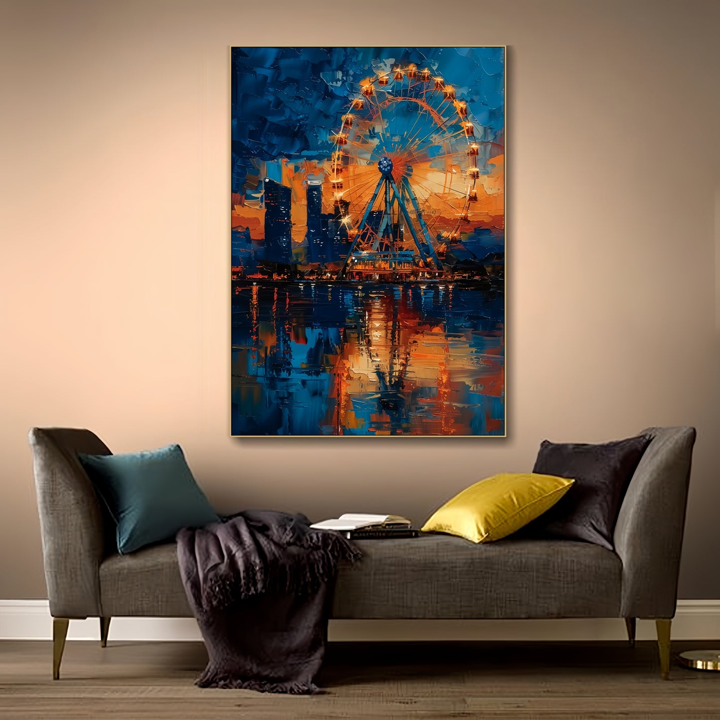 3D Ferris Wheel Canvas | Night Cityscape Art | Urban Skyline Wall Decor