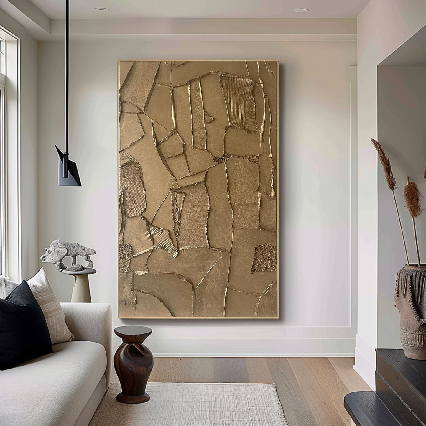 Gold Checkered Minimalist Art | Modern Geometric Wall Decor