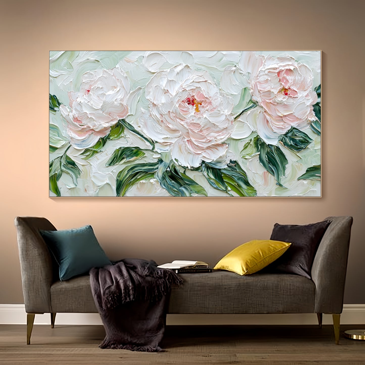 3D Peony Textured Canvas | Hand-Painted Floral Art | Contemporary Nature Decor