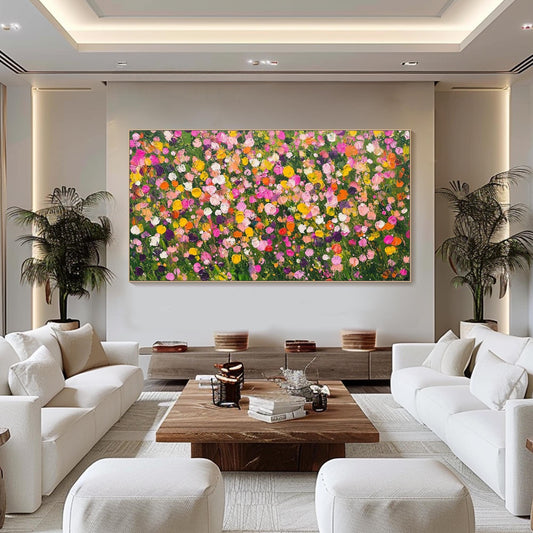 3D Floral Field Canvas | Textured Spring Art | Nature Wall Decor