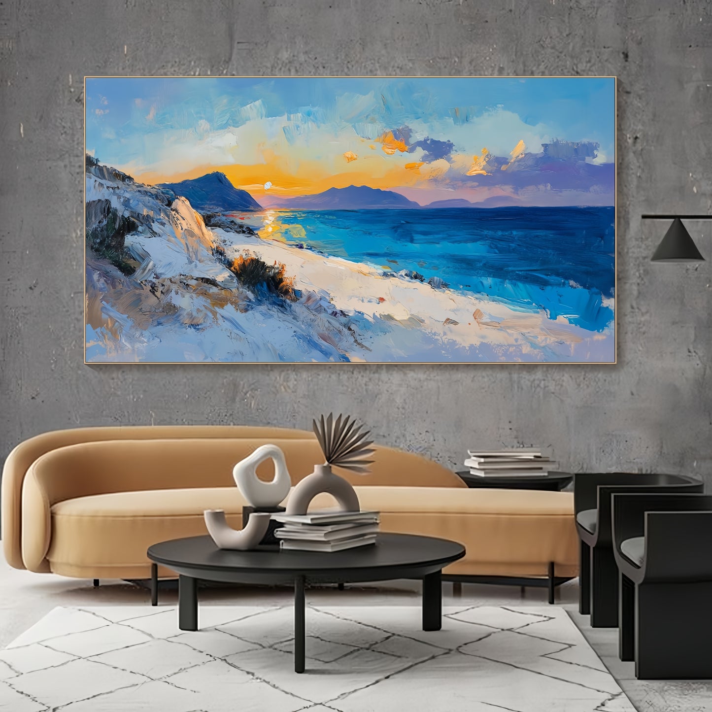 3D Sunset Beach Canvas | Textured Coastal Wall Art | Ocean View Seascape