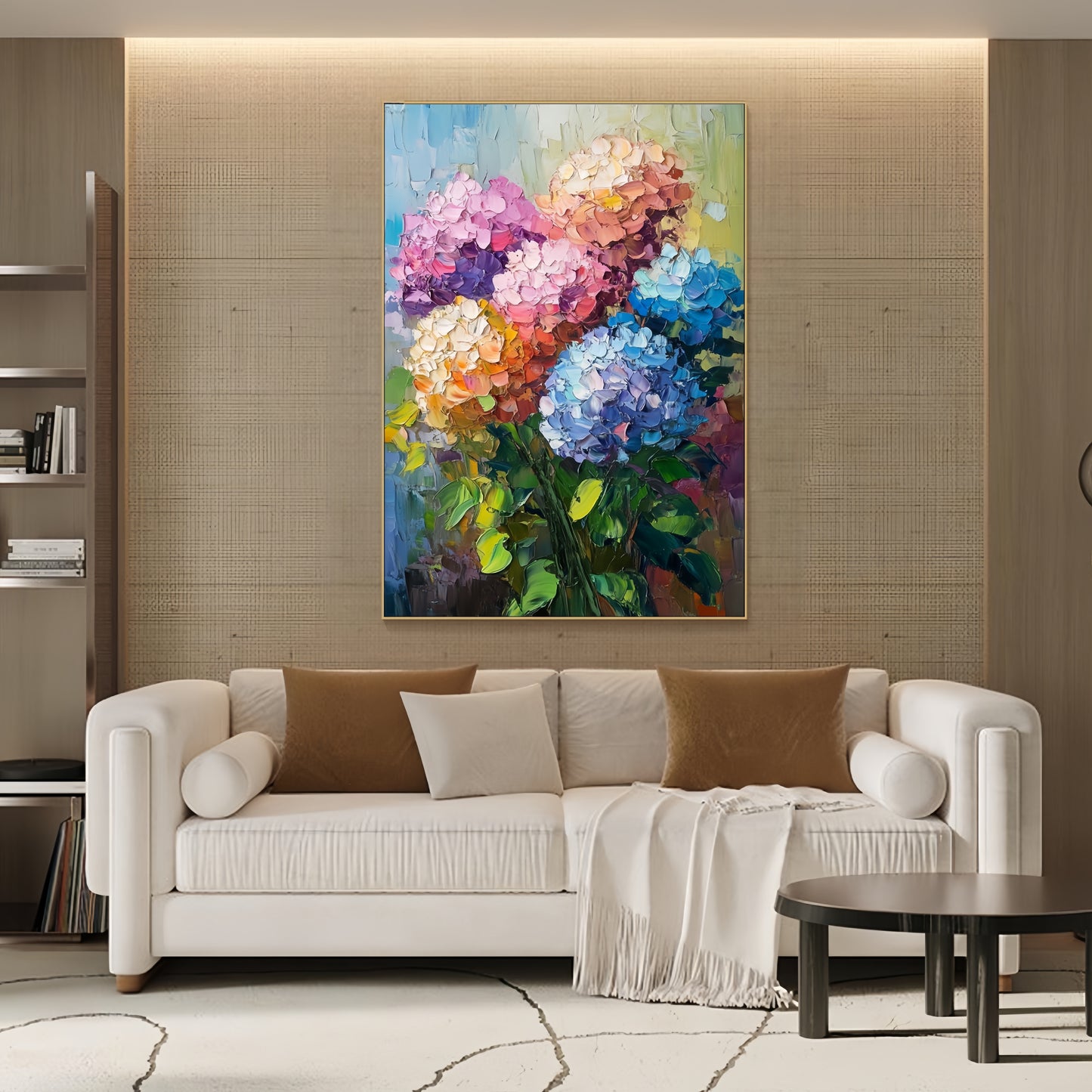 3D Hydrangea Canvas | Colorful Bouquet Wall Art | Botanical Textured Decor