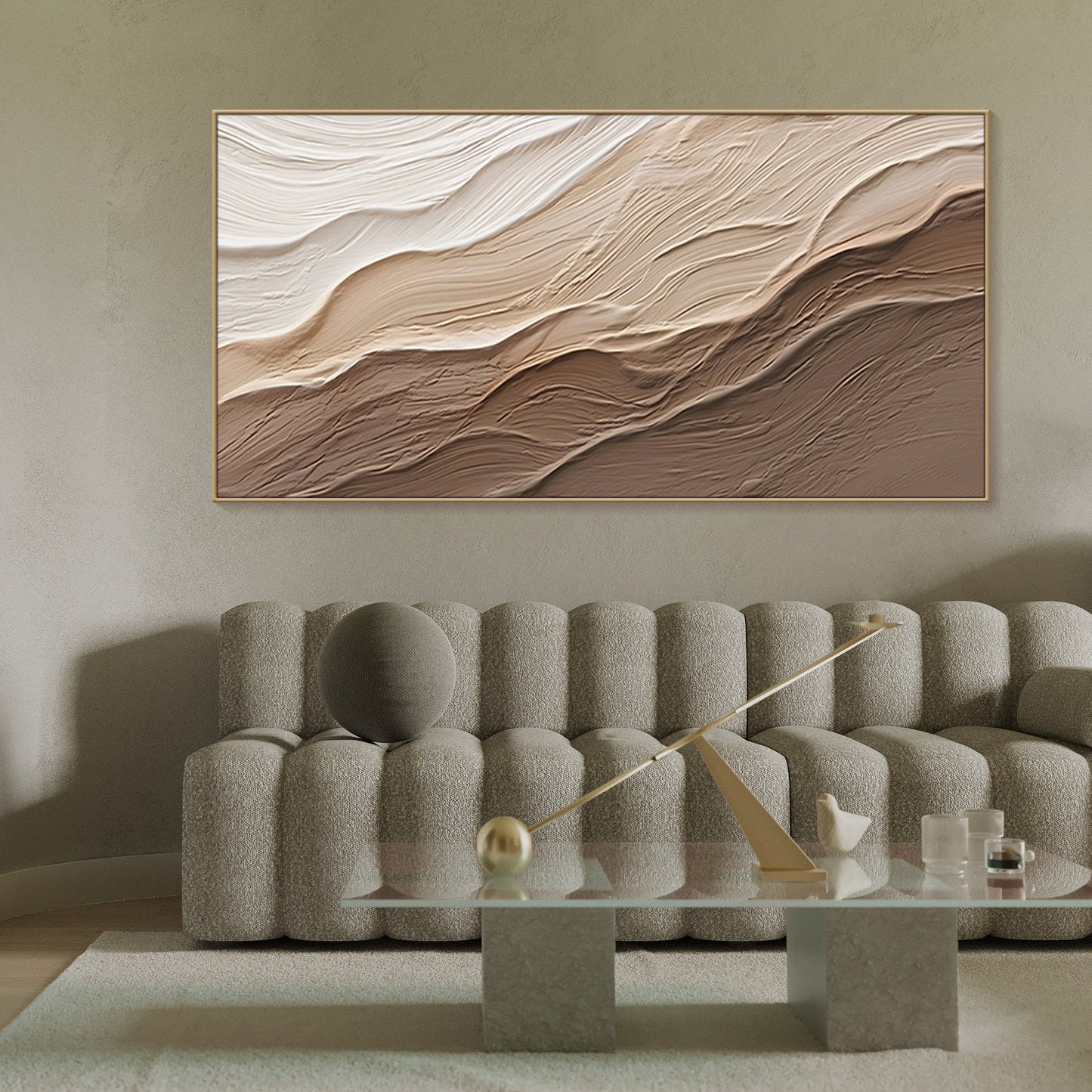 3D Earth Tone Ocean Art | Minimalist Wave Painting | Wabi-Sabi Wall Decor