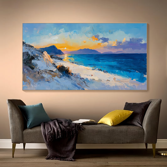 3D Sunset Beach Canvas | Textured Coastal Wall Art | Ocean View Seascape