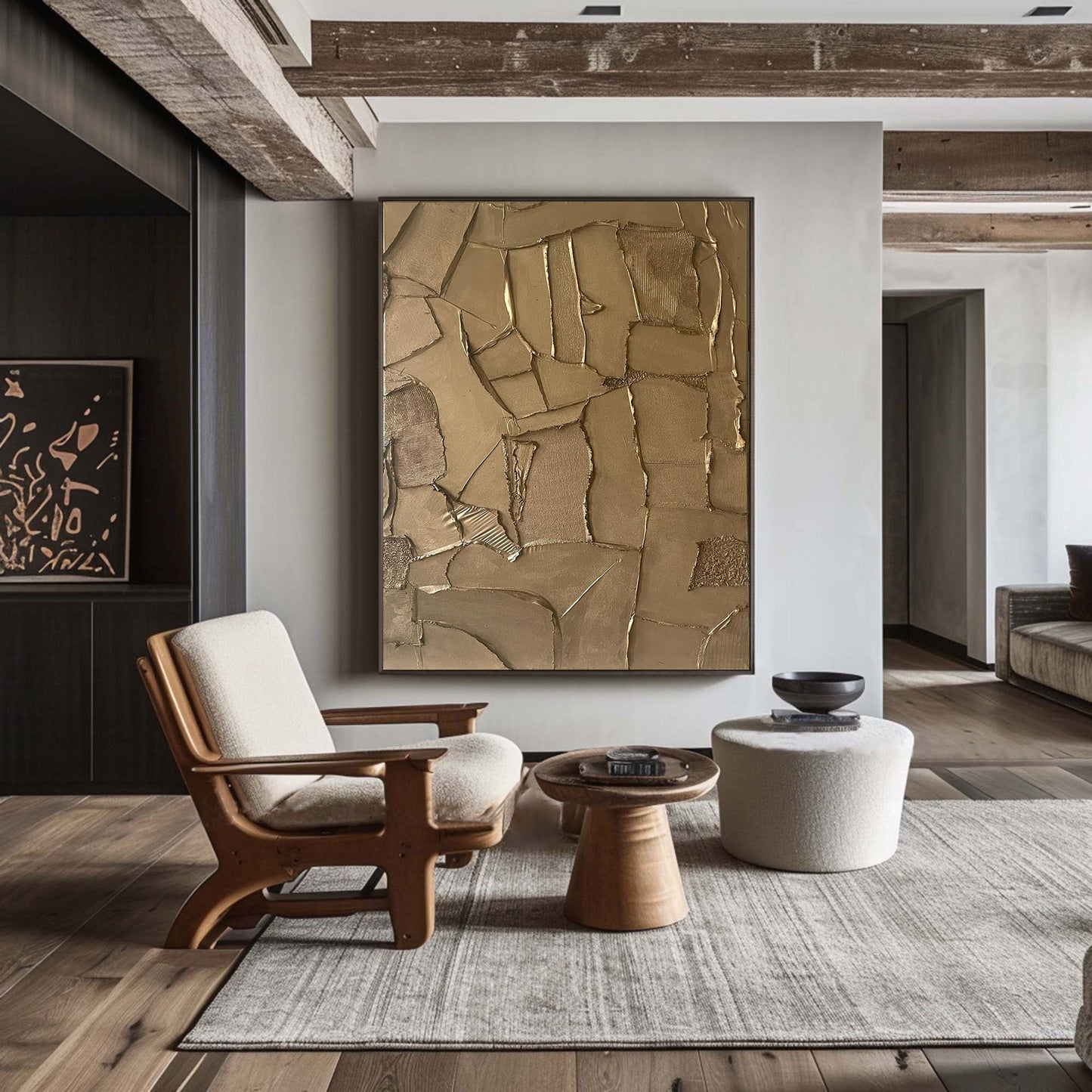 Gold Checkered Minimalist Art | Modern Geometric Wall Decor