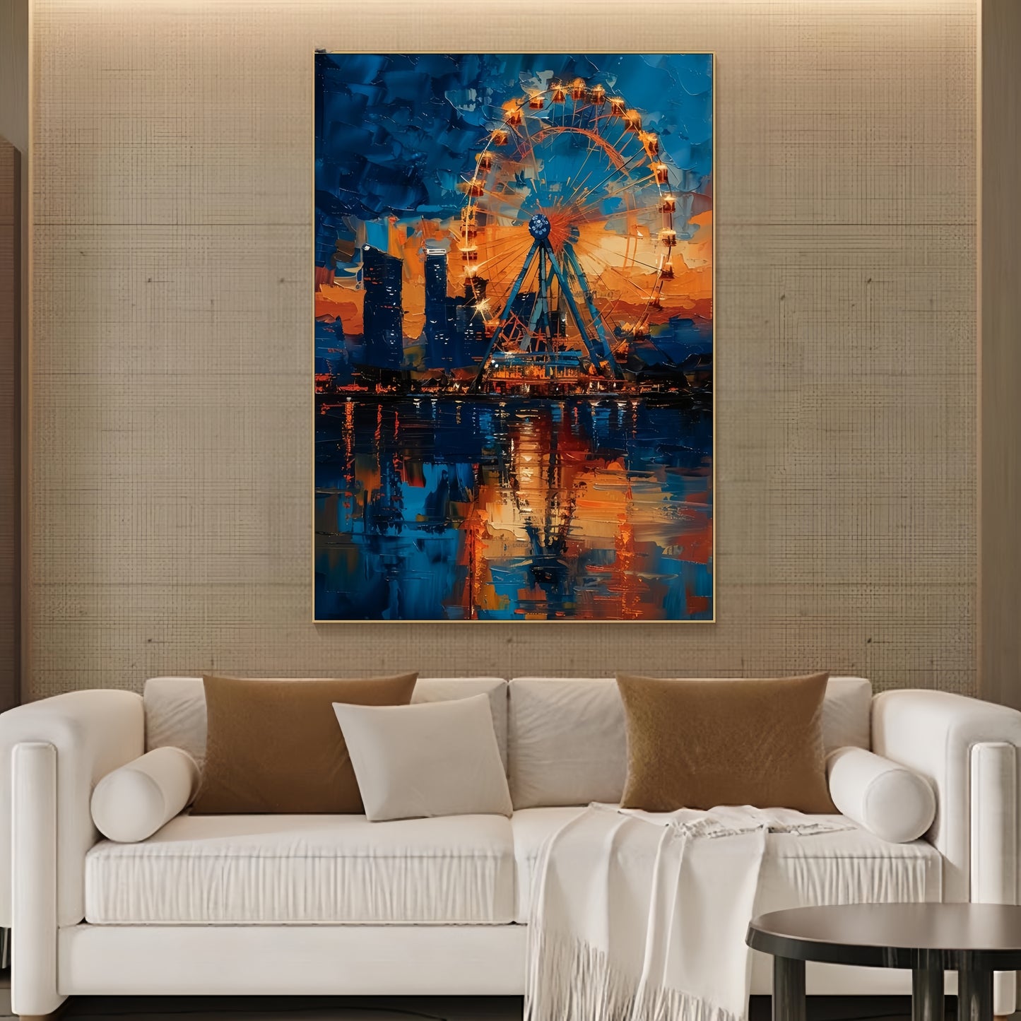 3D Ferris Wheel Canvas | Night Cityscape Art | Urban Skyline Wall Decor