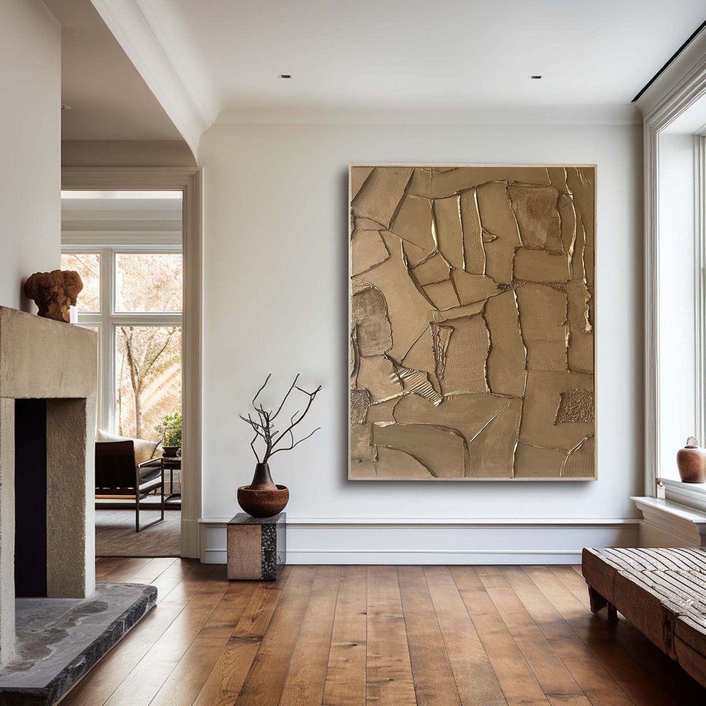 Gold Checkered Minimalist Art | Modern Geometric Wall Decor